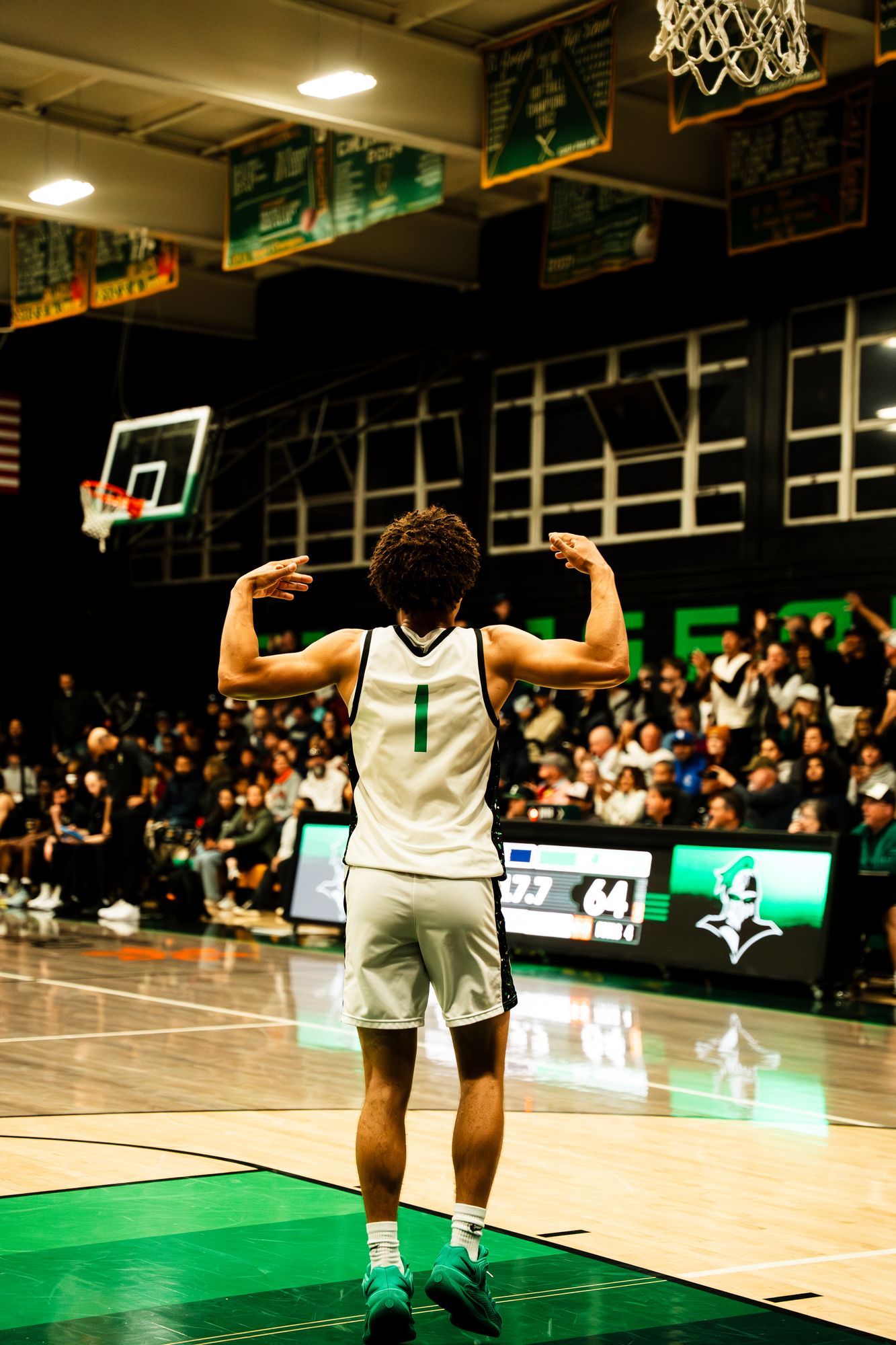 Player flexing to the crowd